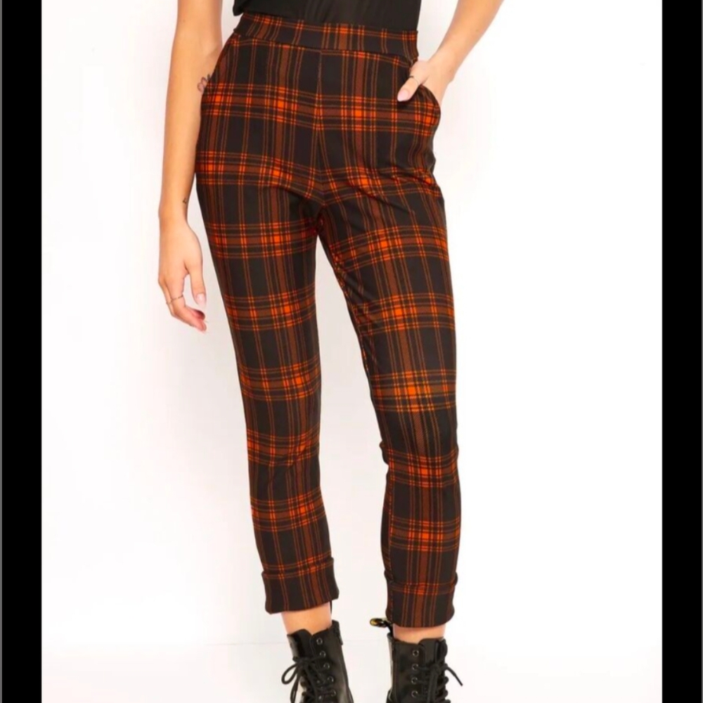 Blackmilk Tartan Punk Orange Cuffed Pants